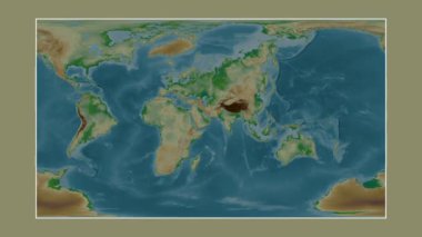 Umman Körfezi. Patterson silindirik projeksiyonunda renkli bir yükseklik haritasına yakın plan