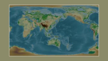 Filipin Denizi. Patterson silindirik projeksiyonunda renkli bir yükseklik haritasına yakın plan