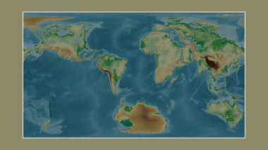 Güney Atlantik Okyanusu. Patterson silindirik projeksiyonunda renkli bir yükseklik haritasına yakın plan