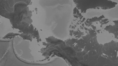 Patterson silindirik projeksiyonunda Dünya 'nın gri ölçekli yükseklik haritasının arka planında Beaufort Denizi bölgesi