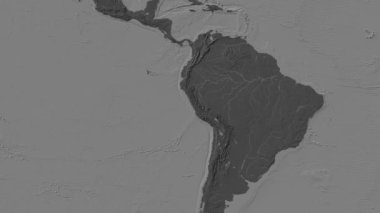 Grau Denizi bölgesi Patterson silindirik projeksiyonunda dünyanın bir bileklik yükseklik haritasının arka planında