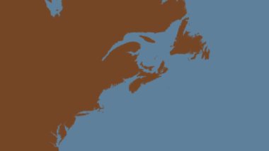 Fundy Körfezi Bölgesi Patterson silindirik projeksiyonunda dünyanın katı renk haritasının arka planında