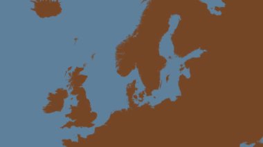 Patterson silindirik projeksiyonunda dünyanın katı renk haritasının arka planında Skagerrak bölgesi