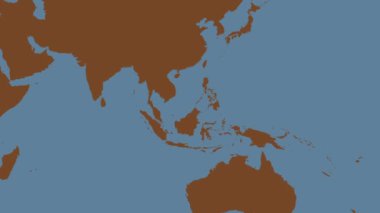 Güney Çin ve Paskalya Takımadaları, Patterson silindirik projeksiyonunda dünyanın katı renk haritasının arka planında yer alır.