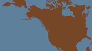 Güneydoğu Alaska 'nın sahil suları ve Britanya Kolombiya bölgesi Patterson silindirik projeksiyonunda dünyanın katı renk haritasının arka planında yer alıyor.