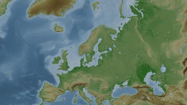 Baltık Denizi. Patterson silindirik projeksiyonunda soluk renkli bir yükseklik haritasında konum diyagramı