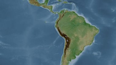 Grau Denizi. Patterson silindirik projeksiyonunda soluk renkli bir yükseklik haritasında konum diyagramı