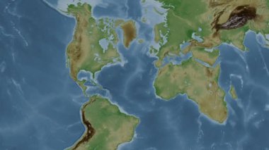 Kuzey Atlantik Okyanusu. Patterson silindirik projeksiyonunda soluk renkli bir yükseklik haritasında konum diyagramı