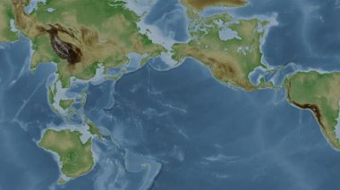 Kuzey Pasifik Okyanusu. Patterson silindirik projeksiyonunda soluk renkli bir yükseklik haritasında konum diyagramı