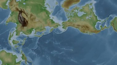 Pasifik Okyanusu 'nun altında. Patterson silindirik projeksiyonunda soluk renkli bir yükseklik haritasında konum diyagramı