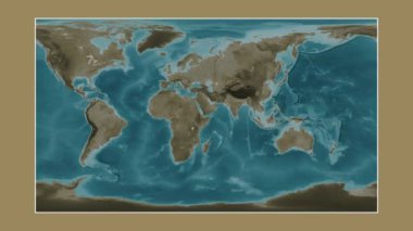 Aden Körfezi. Patterson silindirik projeksiyonunda sepya renkli bir yükseklik haritasına yakın plan