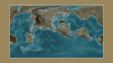 Alaska Körfezi. Patterson silindirik projeksiyonunda sepya renkli bir yükseklik haritasına yakın plan