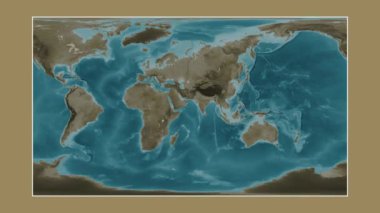 Arap Denizi. Patterson silindirik projeksiyonunda sepya renkli bir yükseklik haritasına yakın plan