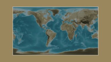 Atlantik Okyanusu. Patterson silindirik projeksiyonunda sepya renkli bir yükseklik haritasına yakın plan