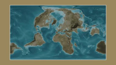 Balear Denizi. Patterson silindirik projeksiyonunda sepya renkli bir yükseklik haritasına yakın plan