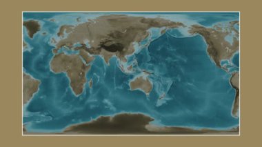 Bali Denizi. Patterson silindirik projeksiyonunda sepya renkli bir yükseklik haritasına yakın plan