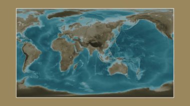 Bengal Körfezi. Patterson silindirik projeksiyonunda sepya renkli bir yükseklik haritasına yakın plan