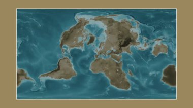 Biscay Körfezi. Patterson silindirik projeksiyonunda sepya renkli bir yükseklik haritasına yakın plan