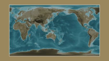 Bismarck Denizi. Patterson silindirik projeksiyonunda sepya renkli bir yükseklik haritasına yakın plan