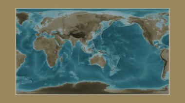 Boni Körfezi. Patterson silindirik projeksiyonunda sepya renkli bir yükseklik haritasına yakın plan