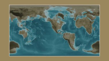 Kaliforniya Körfezi. Patterson silindirik projeksiyonunda sepya renkli bir yükseklik haritasına yakın plan