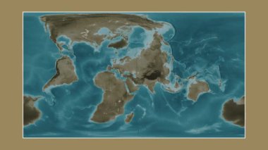 Hazar Denizi. Patterson silindirik projeksiyonunda sepya renkli bir yükseklik haritasına yakın plan