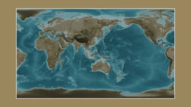 Ünlüler Denizi. Patterson silindirik projeksiyonunda sepya renkli bir yükseklik haritasına yakın plan