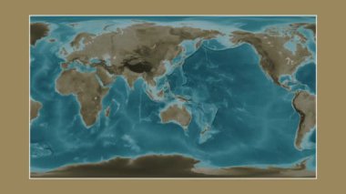 Ceram Denizi. Patterson silindirik projeksiyonunda sepya renkli bir yükseklik haritasına yakın plan