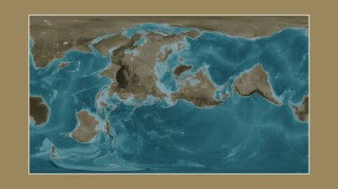 Chukchi Denizi. Patterson silindirik projeksiyonunda sepya renkli bir yükseklik haritasına yakın plan