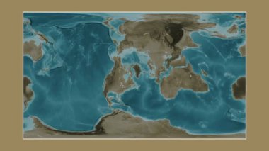 Davis Boğazı. Patterson silindirik projeksiyonunda sepya renkli bir yükseklik haritasına yakın plan