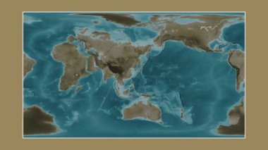 Doğu Çin Denizi. Patterson silindirik projeksiyonunda sepya renkli bir yükseklik haritasına yakın plan