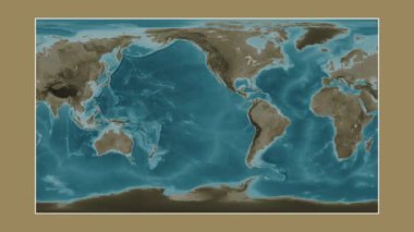 Doğu Pasifik Okyanusu. Patterson silindirik projeksiyonunda sepya renkli bir yükseklik haritasına yakın plan