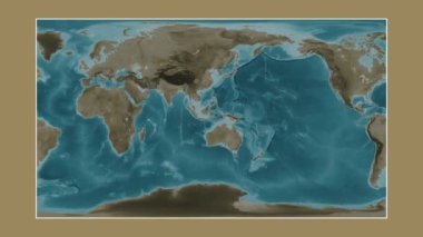 Flores Denizi. Patterson silindirik projeksiyonunda sepya renkli bir yükseklik haritasına yakın plan