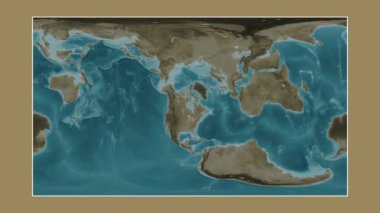 Hudson Körfezi. Patterson silindirik projeksiyonunda sepya renkli bir yükseklik haritasına yakın plan