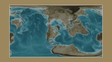 Hudson Boğazı. Patterson silindirik projeksiyonunda sepya renkli bir yükseklik haritasına yakın plan
