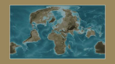 İyon Denizi. Patterson silindirik projeksiyonunda sepya renkli bir yükseklik haritasına yakın plan