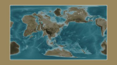 Japon Denizi. Patterson silindirik projeksiyonunda sepya renkli bir yükseklik haritasına yakın plan
