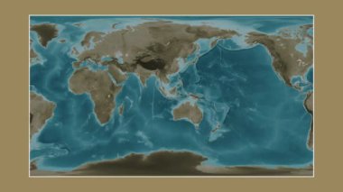 Java Denizi. Patterson silindirik projeksiyonunda sepya renkli bir yükseklik haritasına yakın plan