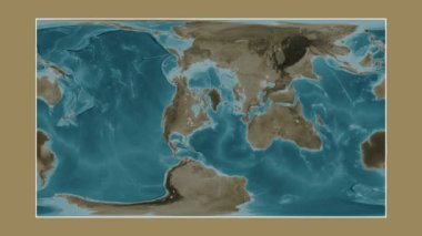 Labrador Denizi. Patterson silindirik projeksiyonunda sepya renkli bir yükseklik haritasına yakın plan