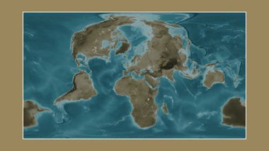 Akdeniz 'de. Patterson silindirik projeksiyonunda sepya renkli bir yükseklik haritasına yakın plan