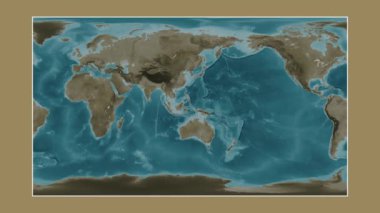 Molukka Denizi. Patterson silindirik projeksiyonunda sepya renkli bir yükseklik haritasına yakın plan
