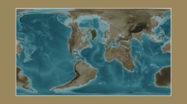 Kuzey Atlantik Okyanusu. Patterson silindirik projeksiyonunda sepya renkli bir yükseklik haritasına yakın plan