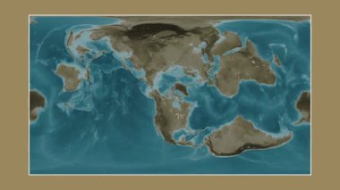 Kuzeybatı Geçitleri. Patterson silindirik projeksiyonunda sepya renkli bir yükseklik haritasına yakın plan