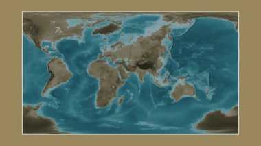 Umman Körfezi. Patterson silindirik projeksiyonunda sepya renkli bir yükseklik haritasına yakın plan