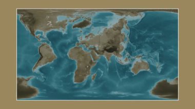 Basra Körfezi. Patterson silindirik projeksiyonunda sepya renkli bir yükseklik haritasına yakın plan