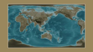 Filipin Denizi. Patterson silindirik projeksiyonunda sepya renkli bir yükseklik haritasına yakın plan