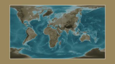 Kızıl Deniz. Patterson silindirik projeksiyonunda sepya renkli bir yükseklik haritasına yakın plan