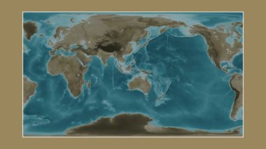 Savu Denizi. Patterson silindirik projeksiyonunda sepya renkli bir yükseklik haritasına yakın plan