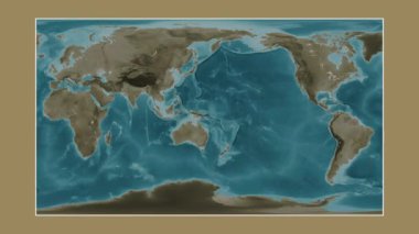 Solomon Denizi. Patterson silindirik projeksiyonunda sepya renkli bir yükseklik haritasına yakın plan