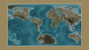 Güney Atlantik Okyanusu. Patterson silindirik projeksiyonunda sepya renkli bir yükseklik haritasına yakın plan